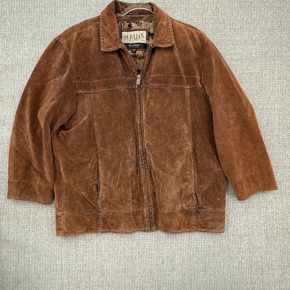 M Julian Wilsons Leather Jacket Full Zip Novelty Lined Brown Mens Size L Western